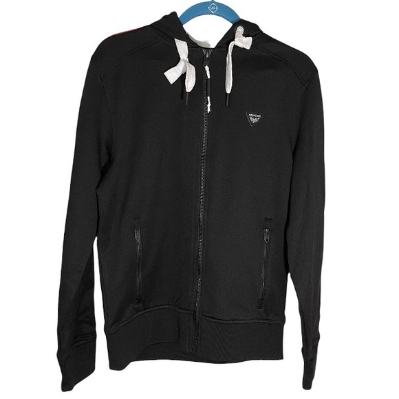 Industry Clothing Black Zip Up Hoodie With Red Racing Stripe Men’s Size Small - Picture 1 of 15